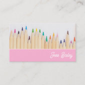 Crayons de couleur Carte de visite enseignant rose (Devant)