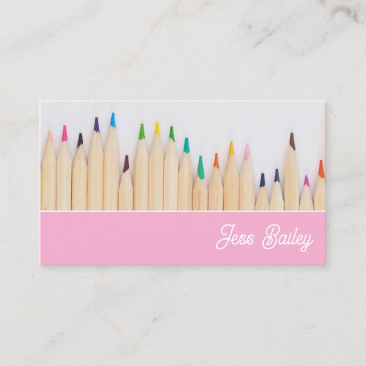 Crayons de couleur Carte de visite enseignant rose (Devant)