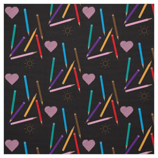 Crayons de couleur Motif Doodle tissu noir (Échantillon)