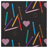 Crayons de couleur Motif Doodle tissu noir (Fermer)