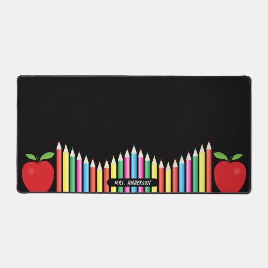 Crayons et pomme rouge Mat de bureau enseignant (Recto)