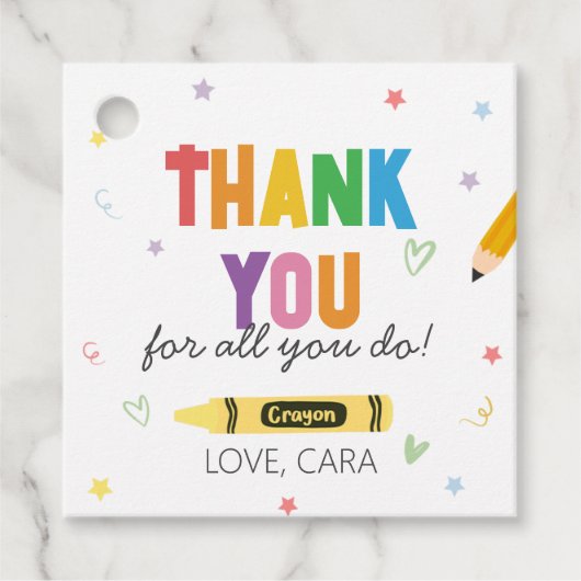 Crayons Leraar Waardering Dank u Vierkant Bedankjes Labels (Voorkant)