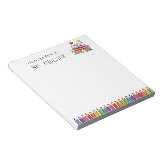 Crayons mignons Bloc-notes du nom de l'enseignant (Incliné)