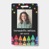 Crayons noirs et étoiles Badge d'identification d' (Avant)