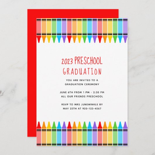 Crayons Preschool Afstuderen Kaart (Voorkant / Achterkant)