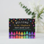 Crayons Stars Colorful Welcome Teacher's Classroom Briefkaart (Staand voorkant)