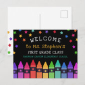 Crayons Stars Colorful Welcome Teacher's Classroom Briefkaart (Voorkant / Achterkant)