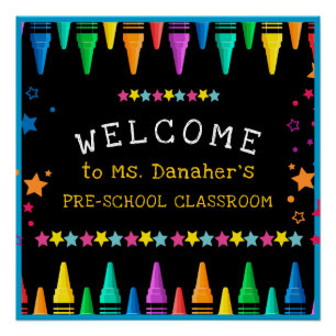 Crayons Stars Colorful Welcome Teacher's Classroom Perfect Poster