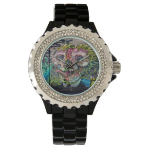 Crazy achtige horror Skull Graffiti Horloge