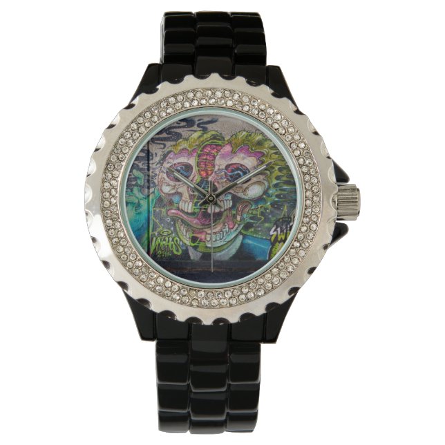 Crazy achtige horror Skull Graffiti Horloge (Voorkant)