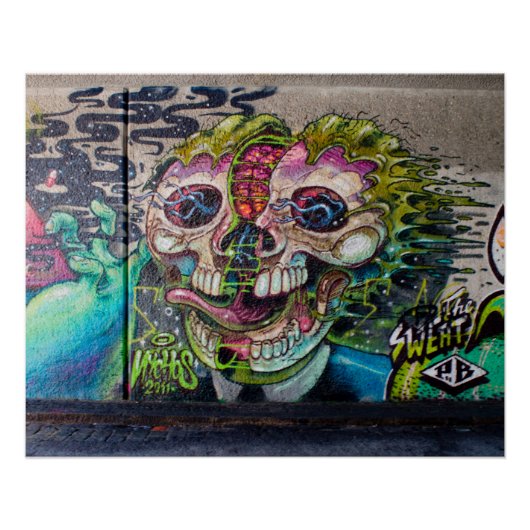 Crazy achtige horror Skull Graffiti Perfect Poster (Voorkant)