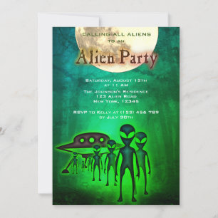Crazy Alien & UFO in Forest Party Uitnodigen Kaart