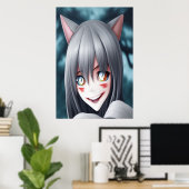 Crazy anime chat fille | AI Art Poster (Bureau à domicile)