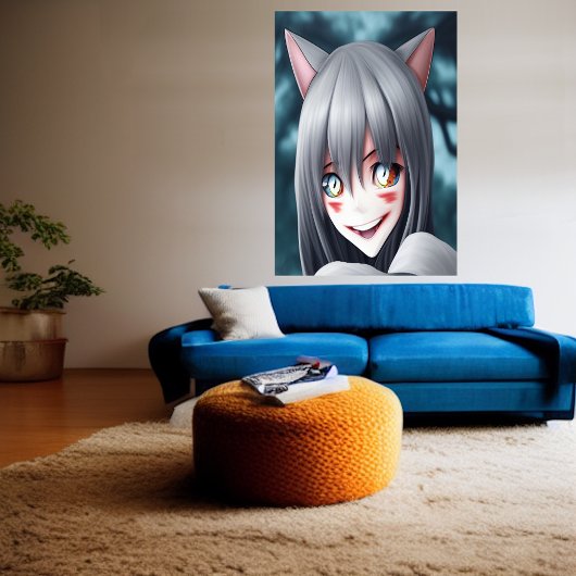 Crazy anime chat fille | AI Art Poster