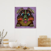 Crazy Australian Shepherd dog met de hand geverfd Poster (Keuken)