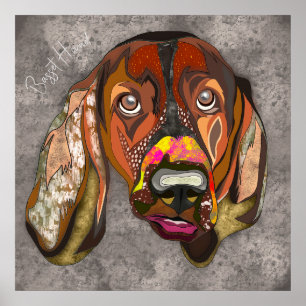 Crazy Basset Hound chien visage peint main Poster