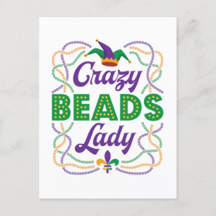 Crazy Beads Lady Mardi Gras Bead Lover Briefkaart