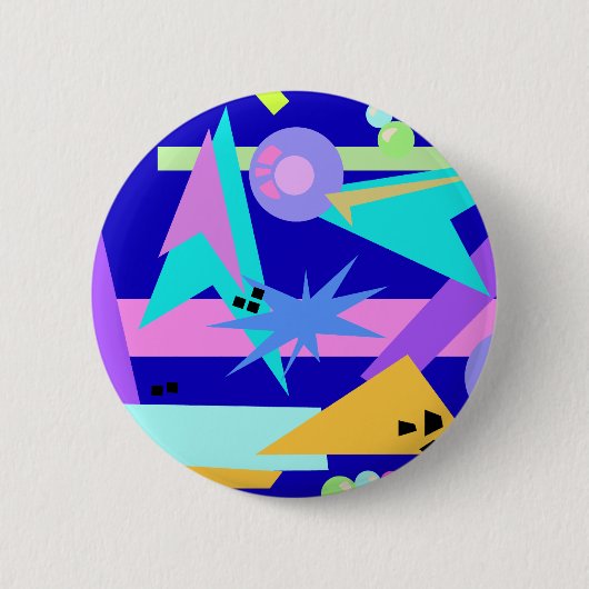 Crazy Blue Eighties Patroon Ronde Button 5,7 Cm (Voorkant)