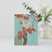 Crazy Blue Parrot van George Barbier Briefkaart (Staand voorkant)