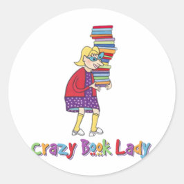 Crazy Book Lady Ronde Sticker