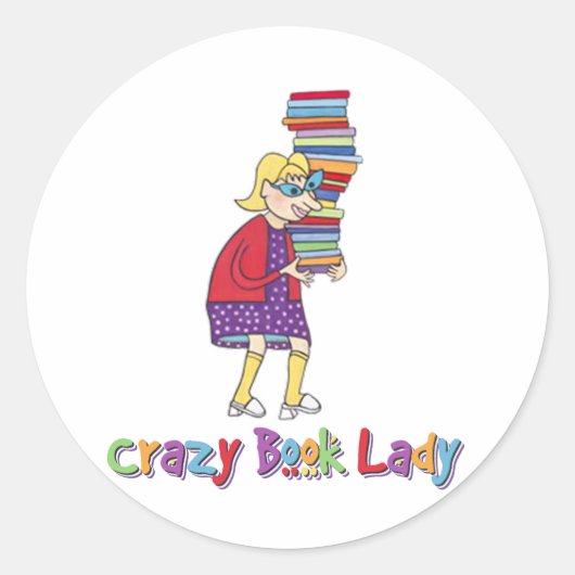 Crazy Book Lady Ronde Sticker (Voorkant)