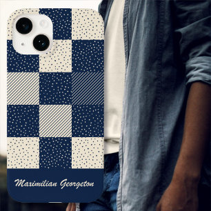 Crazy Buffalo Check in Crème en Navy Blue Case-Mate iPhone 14 Hoesje