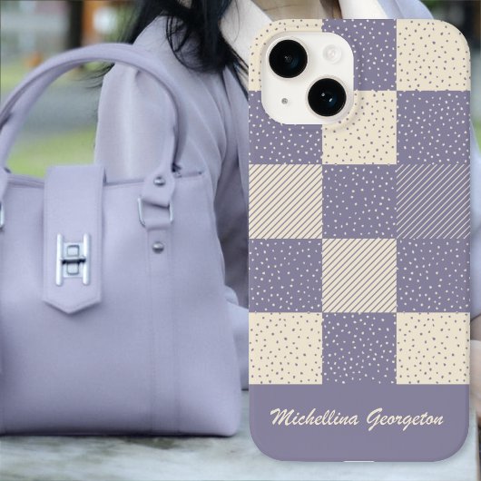 Crazy Buffalo Check in Zacht Paarse en Crème Case-Mate iPhone Case