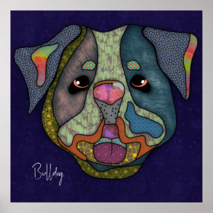 Crazy Bulldog hond met de hand geverfd Poster