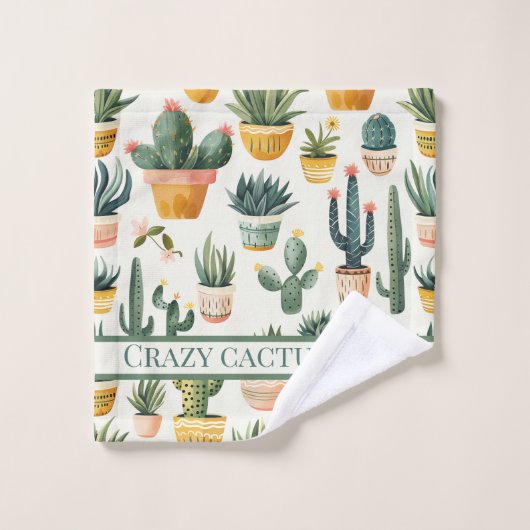 "Crazy cactus lady ! texte sur un dessin de cactus (Gant de toilette)