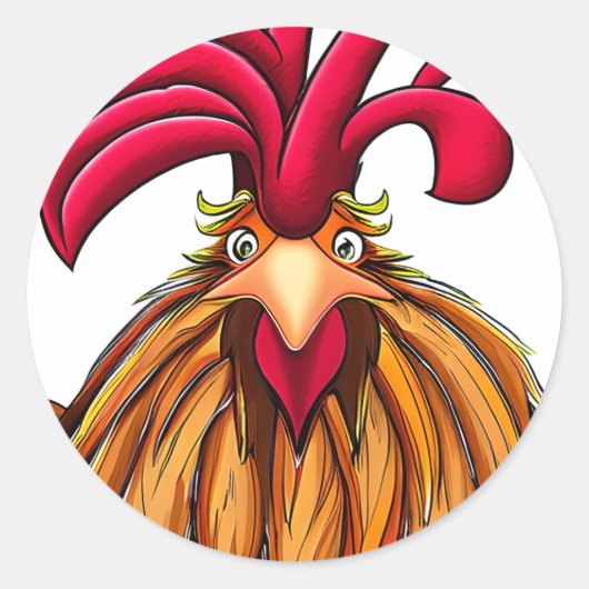 Crazy Cartoon Chicken Ronde Sticker (Voorkant)