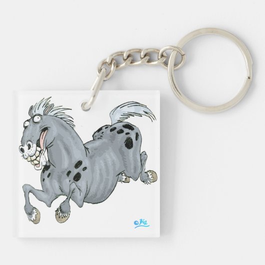 Crazy Cartoon Horse AcrylSleutelhanger Sleutelhanger (Achterkant)
