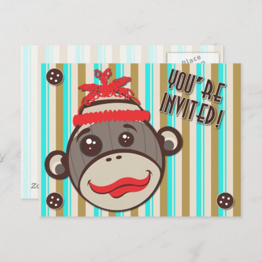 Crazy Casquette Sock Monkey Vous êtes Invité Carte (Devant / Derrière)