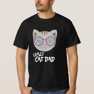 CRAZY CAT DAD Eyeglasses Cat Black T Shirt