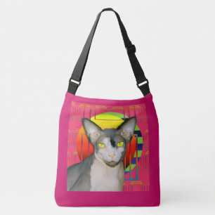 Crazy Cat Design met Sphynx Cat Ninja op Roze Crossbody Tas