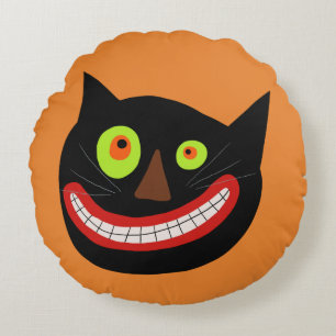 Crazy Cat Face   Halloween Rond Kussen