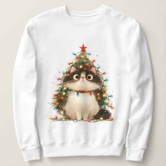 Crazy Cat In Christmas Lights Funny Cat Sweatshirt (Design voorkant)