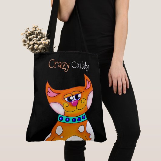 Crazy Cat Lady Cartoon Cat Canvas tas (Dichtbij)