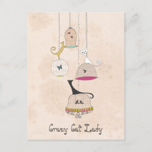 Crazy Cat Lady Cats in Birdcages Cartes postales