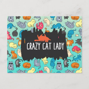 Crazy Cat Lady Cute en Playful Cat Pattern Briefkaart