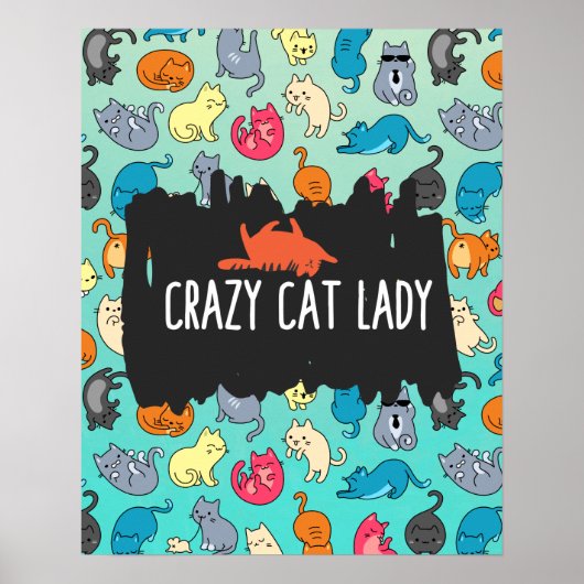 Crazy Cat Lady Cute en Playful Cat Pattern Poster (Voorkant)