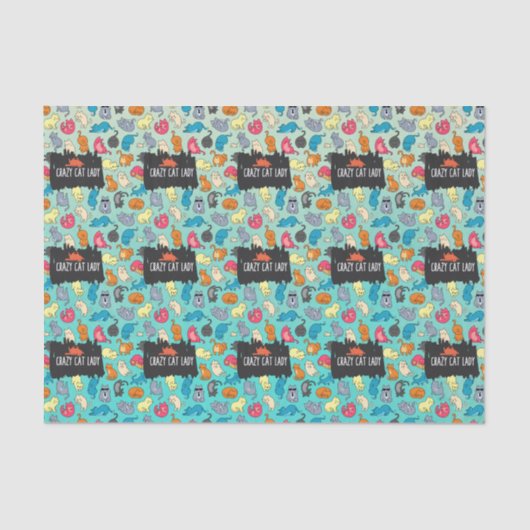 Crazy Cat Lady Cute en Playful Cat Pattern Tissuepapier (Voorkant)