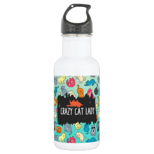 Crazy Cat Lady Cute en Playful Cat Pattern Waterfles