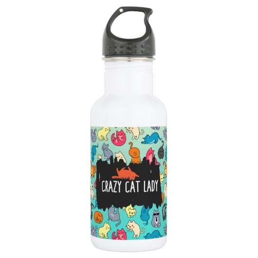 Crazy Cat Lady Cute en Playful Cat Pattern Waterfles (Voorkant)