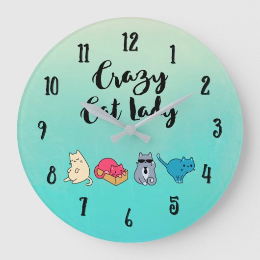 Crazy Cat Lady en 4 Cute Cats Grote Klok (Voorkant)