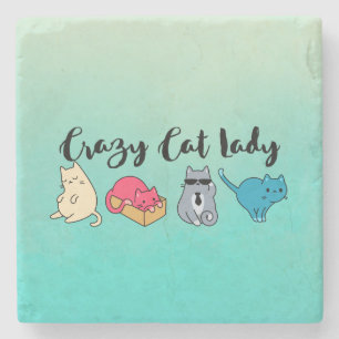 Crazy Cat Lady en 4 Cute Cats Stenen Onderzetter