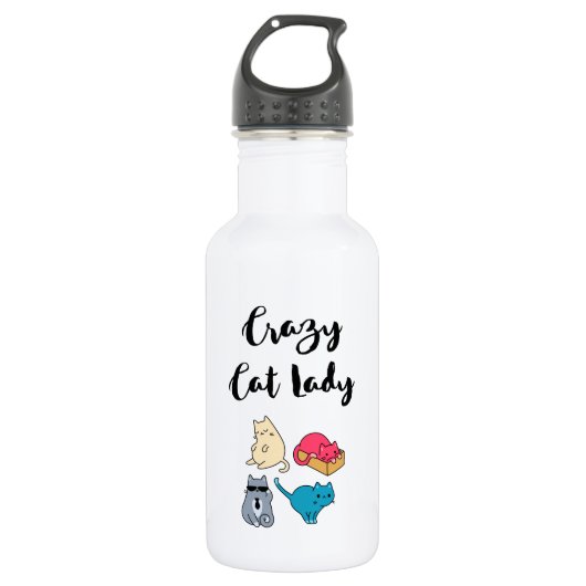 Crazy Cat Lady en 4 Cute Cats Waterfles (Voorkant)