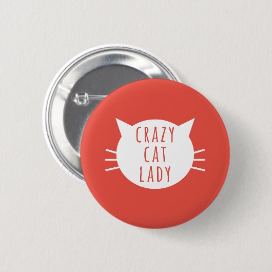 Crazy Cat Lady Funny Button Red (Voorkant /achterkant)