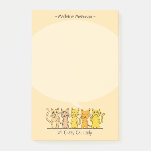 Crazy Cat Lady Kat Cartoon gepersonaliseerd Post-it® Notes (Voorkant)