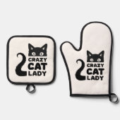 Crazy Cat Lady Oven Mitt & Pot Houders Ovenwant & Pannenlap Set (Voorkant)
