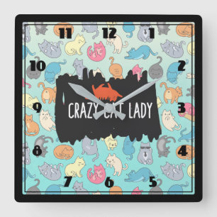 Crazy Cat Lady Playful Cat Patroon Vierkante Klok
